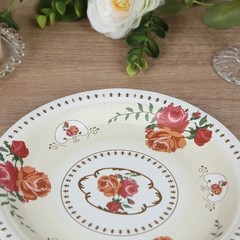 25 IVORY 7″ Paper Round Plates with Vintage Rose Flower Print Wedding Events