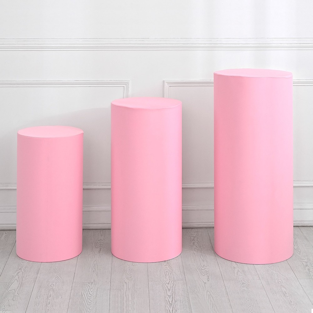 Set of 3 Cylinder Spandex Stand Covers, Light Pink, Elastic Fabric-Large