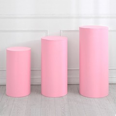 Set of 3 Cylinder Spandex Stand Covers, Light Pink, Elastic Fabric-Large