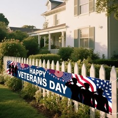 Happy Veterans Day Banner 120 x 20 inch Independence Day Memorial Day Backdrop