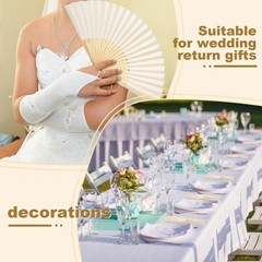 Qunclay 150 Pcs White Paper Hand Fans Bulk Bamboo Folding Handheld Wedding Fa…