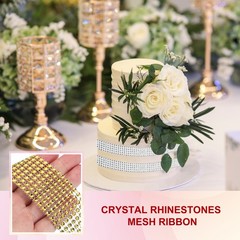 1.5″x10 Yard Crystal Rhinestones Mesh Ribbon Gold (4mm)