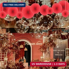 Red Party Hanging Fans DIY Set – 12pcs Pinwheels & Flowers for Weddings, Bir