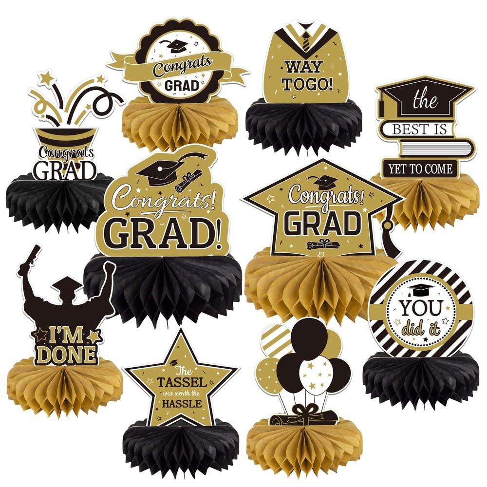 10PCS Graduation Decorations Class of 2025 Centerpieces, Congrats Grad Honeyc…