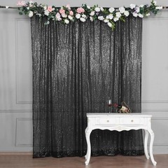 BLACK 8 ft x 8 ft Sequined Backdrop Curtain Wedding Party PhotoBooth Decorations