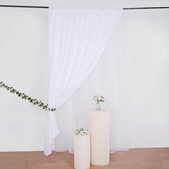 WHITE 10 ft x 10 ft Polyester Sheer Chiffon Dual Layer CURTAIN Rod Pockets Party