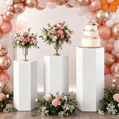 3Pcs Hexagonal Pedestal Stands Cake Dessert Table Pillar for Wedding Party Decor