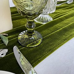 Luxurious Velvet Table Runner, 10ft Wedding Reception 20X120inch Olive Green