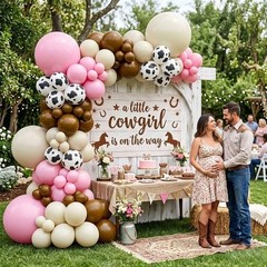Cowgirl Balloon Arch Kit, Brown Pink Ivory White Cow Print Balloons with “Yee…