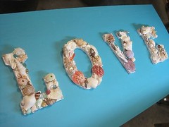 Beach Decor Handmade Shell Letters LOVE – Multicolor Shell Letters – Wooden