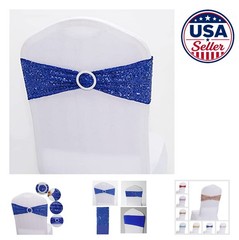 Stretch Sequin Chair Sashes 50 Pack Blue 6×14 Inch Spandex Bands for Wedding