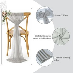 Pack of 50 Chiffon Chair Sashes Bows for Wedding Events Supplies, 50 pcs Grey