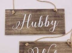 Set of 2 Burnes of Boston Wedding Chair Signs Wall Decor Hubby Wifey Bride Groom