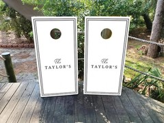 Custom Wedding Cornhole Wraps or Boards – White with Black Borders