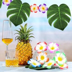 60 Pcs Tropical Party Decor Supplies 30 Pcs 8″ Fak Monstera Leaves 30 Pcs 2.7…
