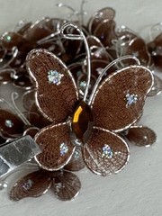 Brown Organza Butterflies 25 Pieces Wire Rhinestones Glitter DIY Wedding Fairy