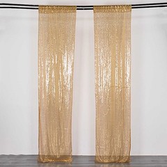 2 GOLD 8ft x 2ft Sequined Backdrop Curtain with Rod Pockets Wedding Decorations
