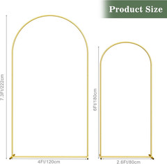 Wedding Arch Backdrop Stand Set of 2, Gold Metal, 7.3FT & 6FT | Metal Arch Back