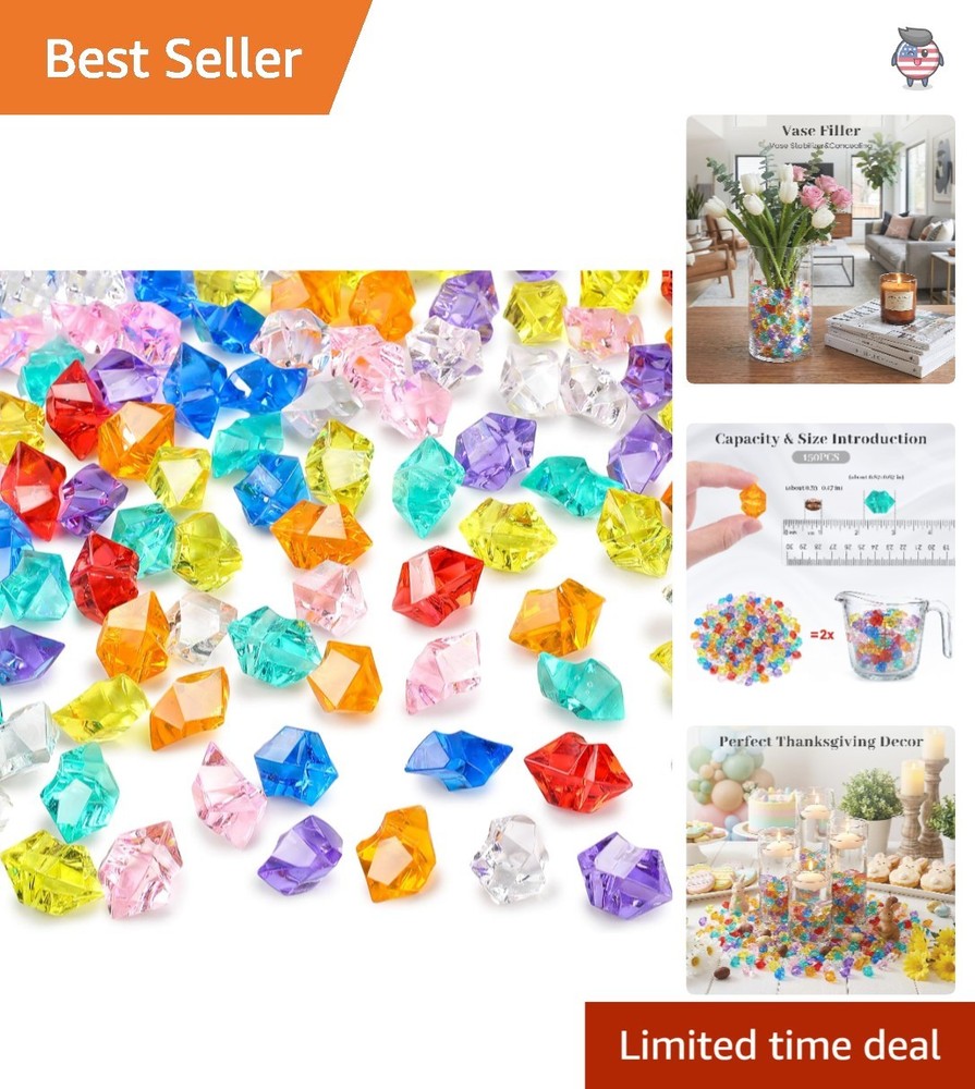 Versatile 150 PCS Multicolor Acrylic Gems – For Vases, Sensory Bins & Crafts