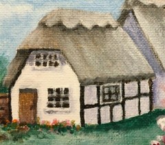Cottage,Cotswolds,shabby chic,Tudor,floral,original art print,magnolias,village