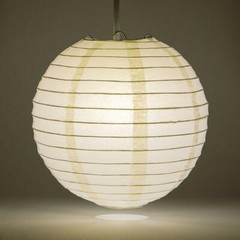 6″ Beige / Ivory Round Paper Lantern, Even Ribbing, Hanging Decoration