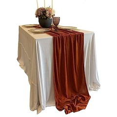 Luxurious Velvet Table Runner 120 Inches Wedding Table 20 x 120 inch Terracotta