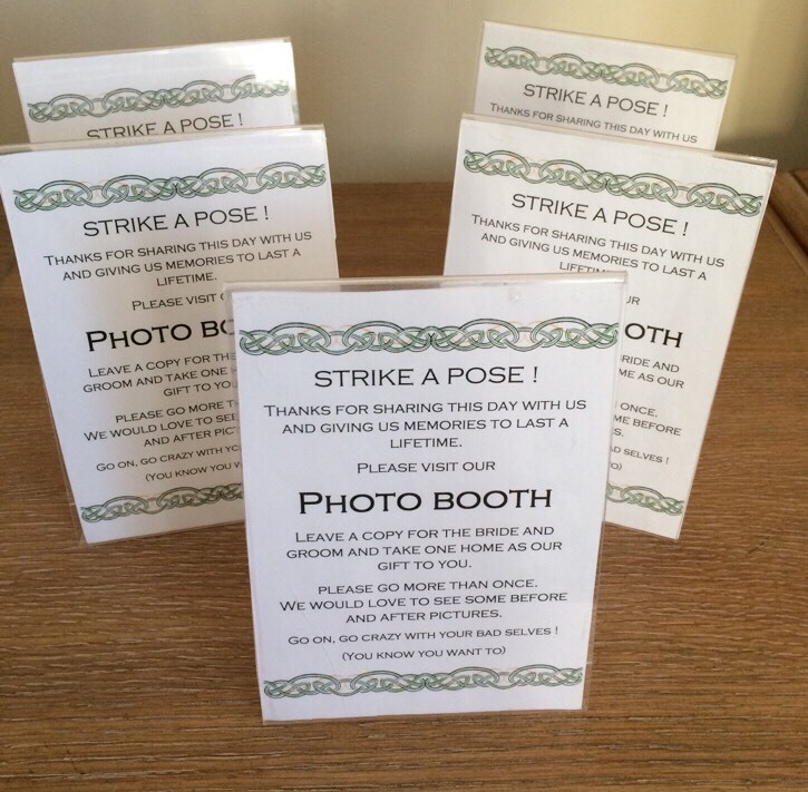 Lot of 5 Wedding Photo Booth Sign 5×7 Lucite Frame Table Decor Celtic Knot Funny