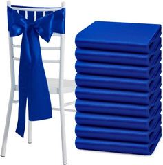 10 Pcs Royal Blue Satin Chair Sashes Bows Universal Chair Cover for Wedding Rec