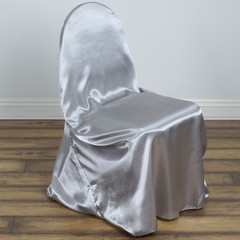 6 Silver SATIN UNIVERSAL CHAIR COVER for Wedding Banquet Reception Light Gray