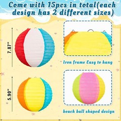 15Pcs Pool Party Decorations Beach Ball Paper Lanterns – Summer Luau Themed H…