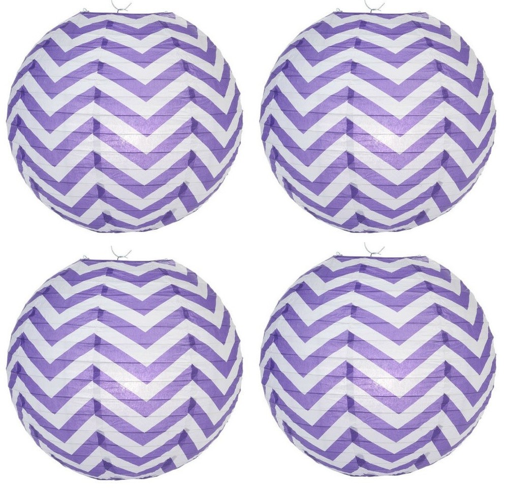 SET of 4 Japanese Chinese 14″ Round Home Party Purple Chevron Paper Lantern