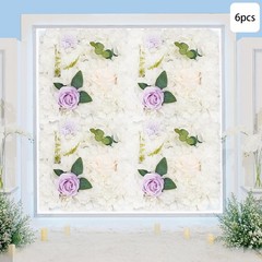 6X Artificial Flower Wall 15×15″ White Dahlia Purple Rose Panels Wedding Decor