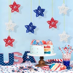 18pcs 4th of July Patriotic Star Rattan Decoration, Red Blue White Stars for …