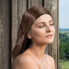 35 Inch Square Satin Head Scarf Silk Feeling Hair Scarf, Dark Brown