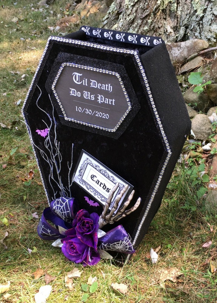 Halloween Wedding card box,coffin,black,gothic,fabric,custom,personalized,purple