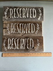 3 RESERVED Reversible Calligraphy SIGNS Wooden Event Painted Wedding Brown Grey