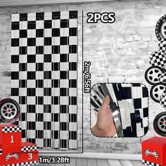 Race Car Foil Fringe Curtains Backdrop Birthday Party Decorations, 2 Pack 3.2…