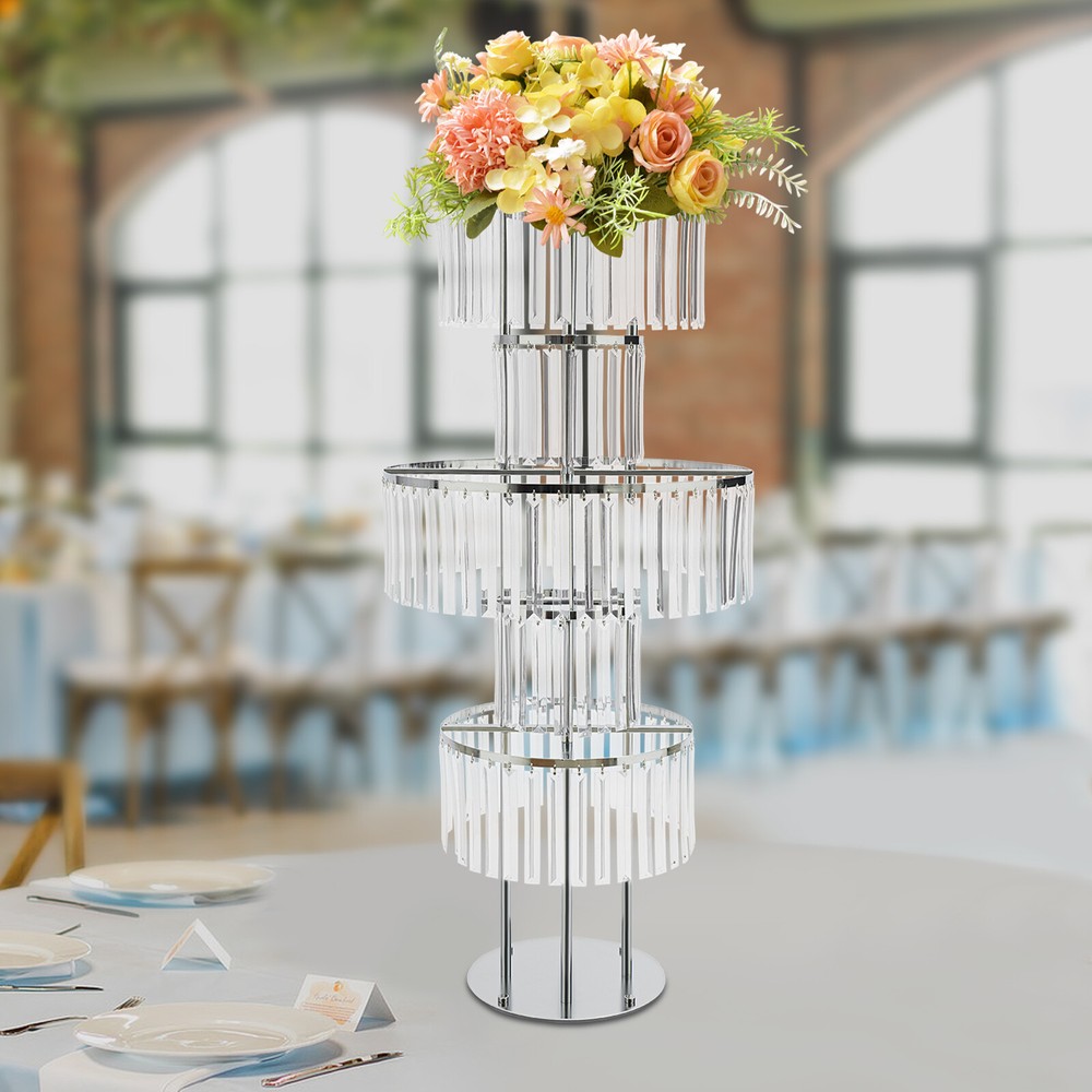 110cm Tall 5-Tier Round Silver Crystal Floral Stand Decor for Wedding Banquet US