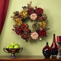Nearly Natural 22in. Autumn Hydrangea Peony Wreath