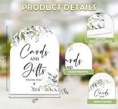 Greenery Cards and Gifts Sign, 6 x 8 Inch White Arch Acrylic Wedding Sign wit…