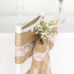 5″ x 108″ Natural Burlap Chair Sash with White Lace Party Events Decorations