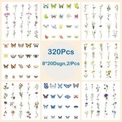 Butterfly Floral Stiers Bulk – 320 Pcs Transparent Realistic