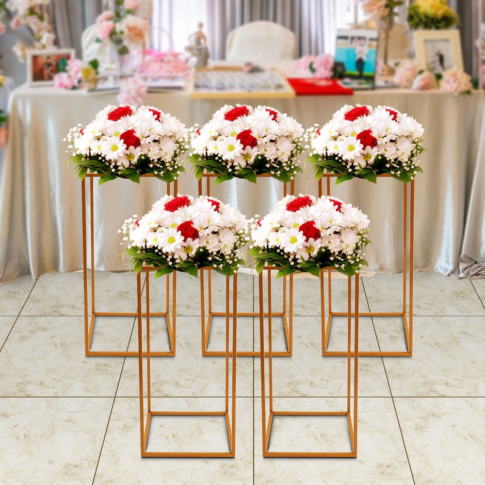 5pcs Gold Wedding Flower Stand Column for Table, Home Party Wedding Stage Decor