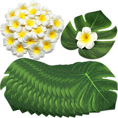 60 Pcs Tropical Party Decor Supplies 30 Pcs 8″ Fak Monstera Leaves 30 Pcs 2.75″