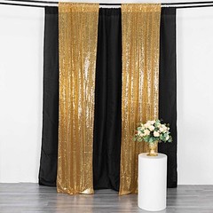 2 GOLD 8ft x 2ft Sequined Backdrop Curtain with Rod Pockets Wedding Decorations