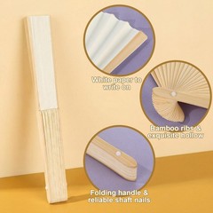 Qunclay 150 Pcs White Paper Hand Fans Bulk Bamboo Folding Handheld Wedding Fa…