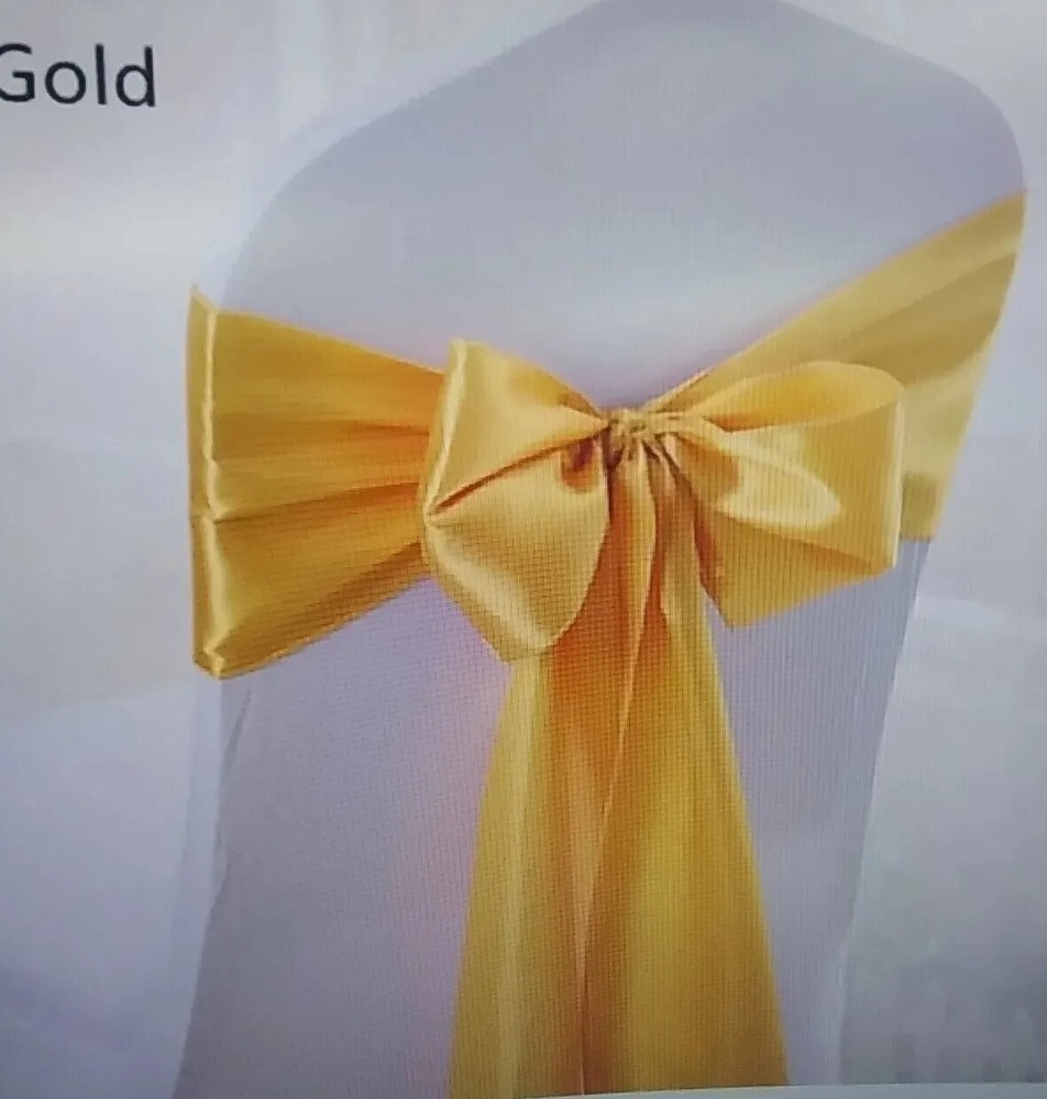 Lot Of 100 50 Mepase White Spandex Stretch Chair Covers And 50 Gold Sashes
