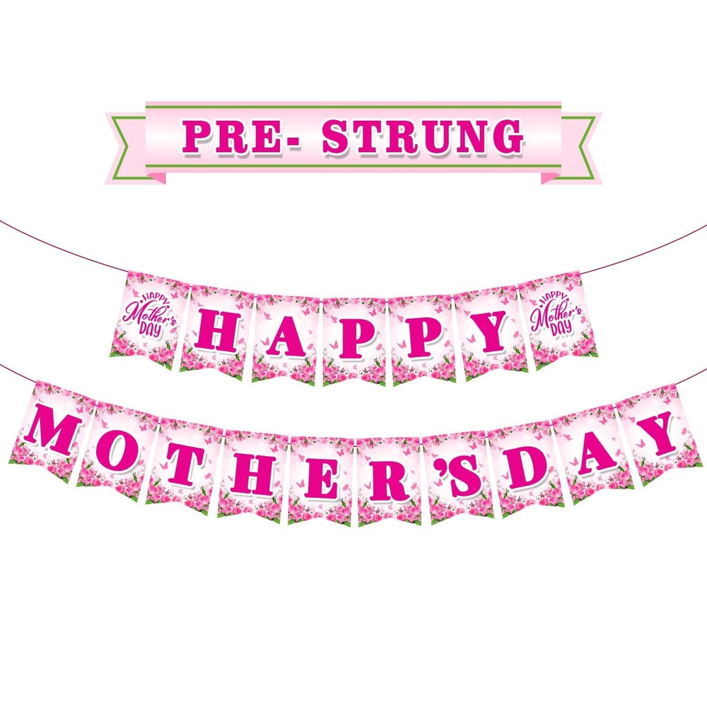 Mother’s Day Decorations, Happy Mother’s Day Banner for Party, Pre-Strung Ban…
