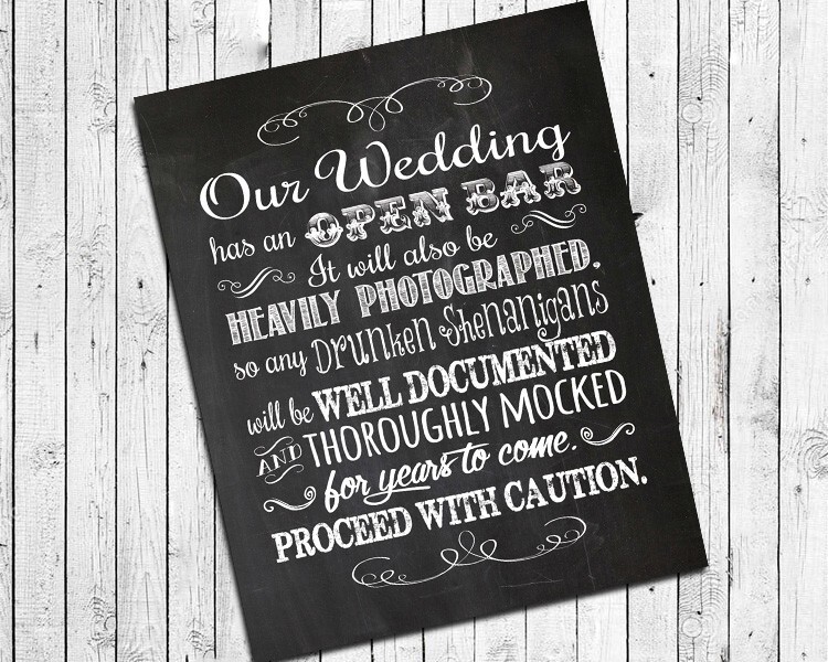 Wedding Decor OPEN BAR Print, Rustic Look Humorous 8×10 CARDSTOCK Print No Frame