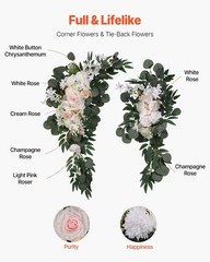 21ft White Artificial Arch Kit: 2 Sheer Drapes + 2 Realistic Silk Flower Sets